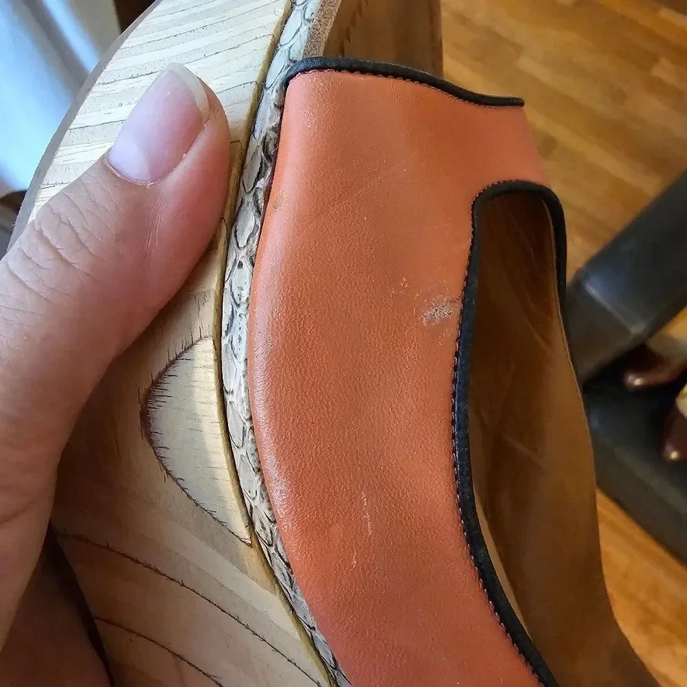 Anthropology Leifdotirr Cream salmon color‎ with wood wedges and snake trim